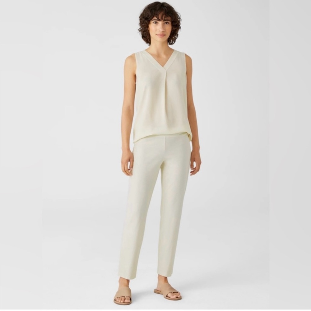 Eileen Fisher Elastic Waist Stretchy Pull On Ankle Pants In Bone Size XL